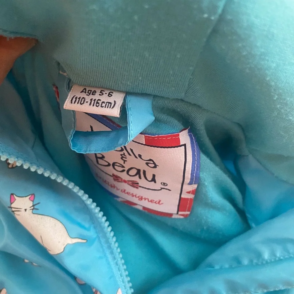 Holly & Beau Kids Color Changing Raincoat Blue Dog Cat Packable Jacket 5-6Y
